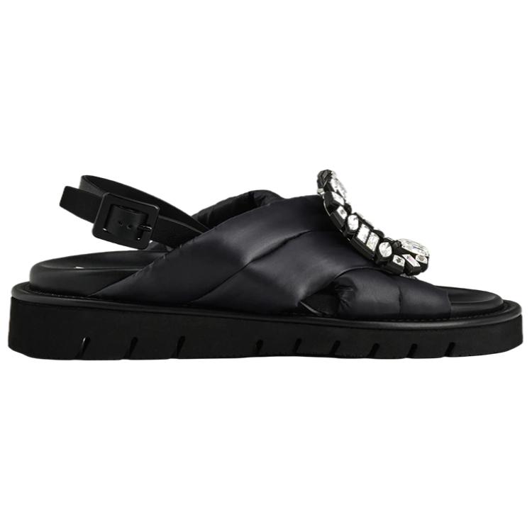 (W) Roger Vivier Viv' Winter Puffy Strass Buckle Fabric Sandals 'Black' 圖 2