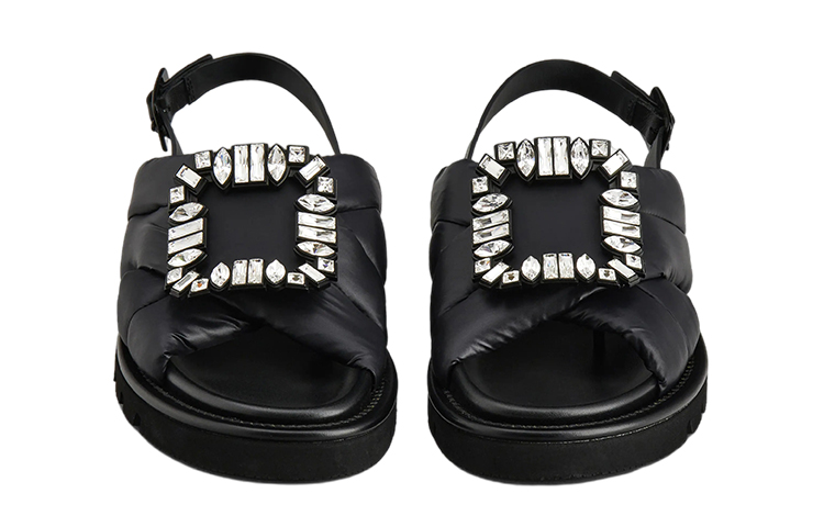 (W) Roger Vivier Viv' Winter Puffy Strass Buckle Fabric Sandals 'Black' 圖 3