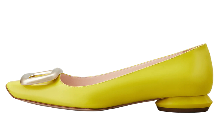 (W) Roger Vivier Viv Choc 'Yellow Patent Leather Ballet Flats'