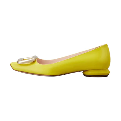 (W) Roger Vivier Viv Choc 'Yellow Patent Leather Ballet Flats'