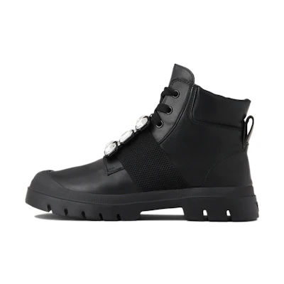 (W) Roger Vivier Walky Viv 'Black Crystal Buckle Ankle Boot'