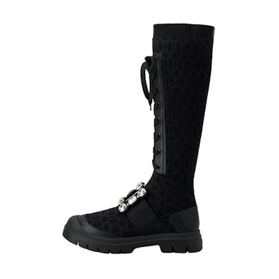 (W) Roger Vivier Walky Viv 'Black Crystal Buckle High-Top'