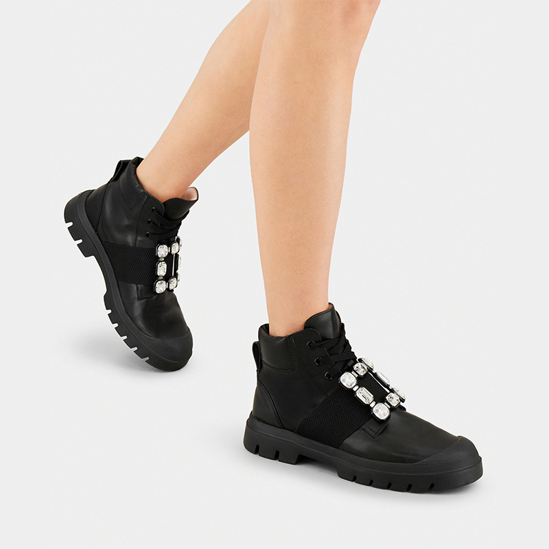 Details for (W) Botas Cortas Negras Roger Vivier Walky Viv con Hebilla de Cristal RVW62831170QK7B999