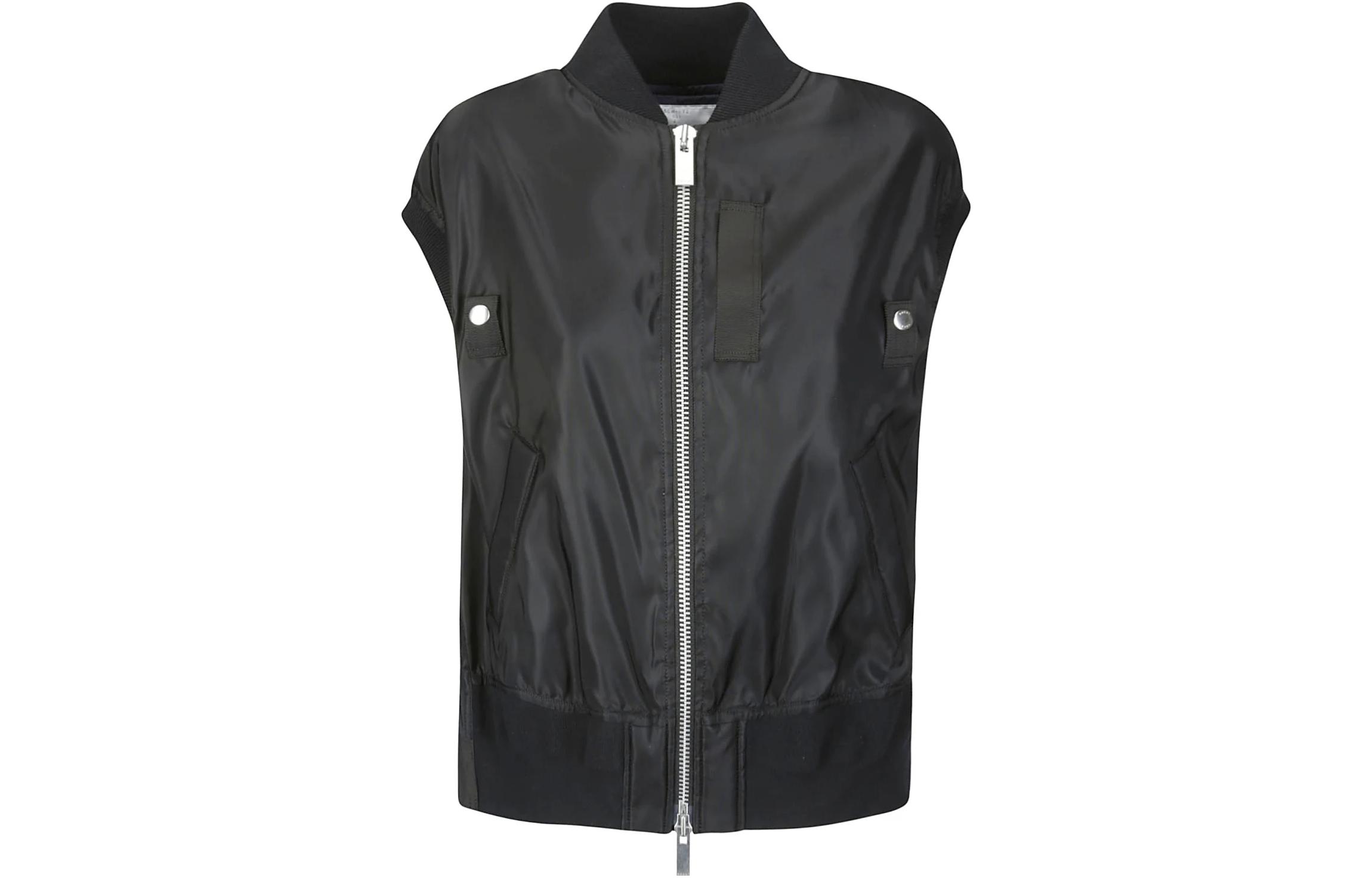 (Women) Sacai  Solid Zip-Up Stand Collar Sleeveless Jacket Black SC-W072001