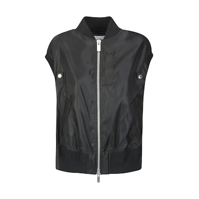 (Women) Sacai Solid Zip-Up Stand Collar Sleeveless Jacket Black SC-W072001