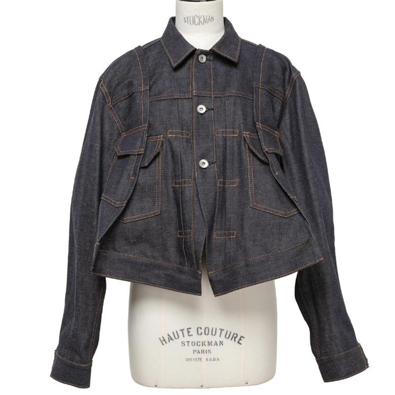 (Women) Sacai FW24 Single-Breasted Denim Jacket  Indigo Blue Long Sleeve 24-07354-499