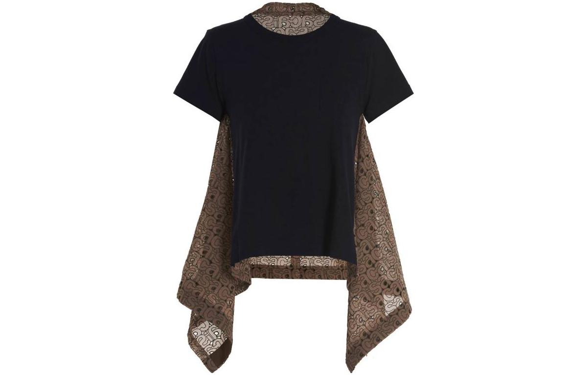 (Women) Sacai SS23  Black Lace Short-Sleeve Crewneck T-Shirt 23-06556-254