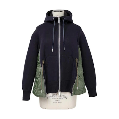 (Women) Sacai SS24 Navy/Khaki Colorblock Zip Hoodie. SCW-230-212