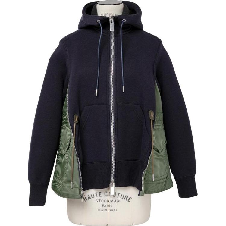 Order (Women) Sacai SS24  Navy/Khaki Colorblock Zip Hoodie. SCW-230-212
