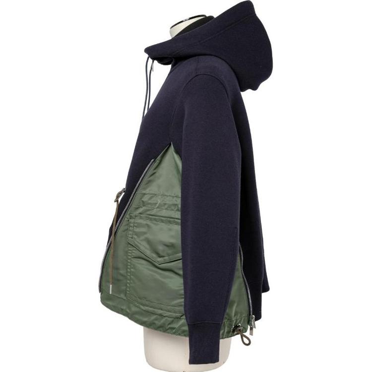 Shop (Women) Sacai SS24  Navy/Khaki Colorblock Zip Hoodie. SCW-230-212