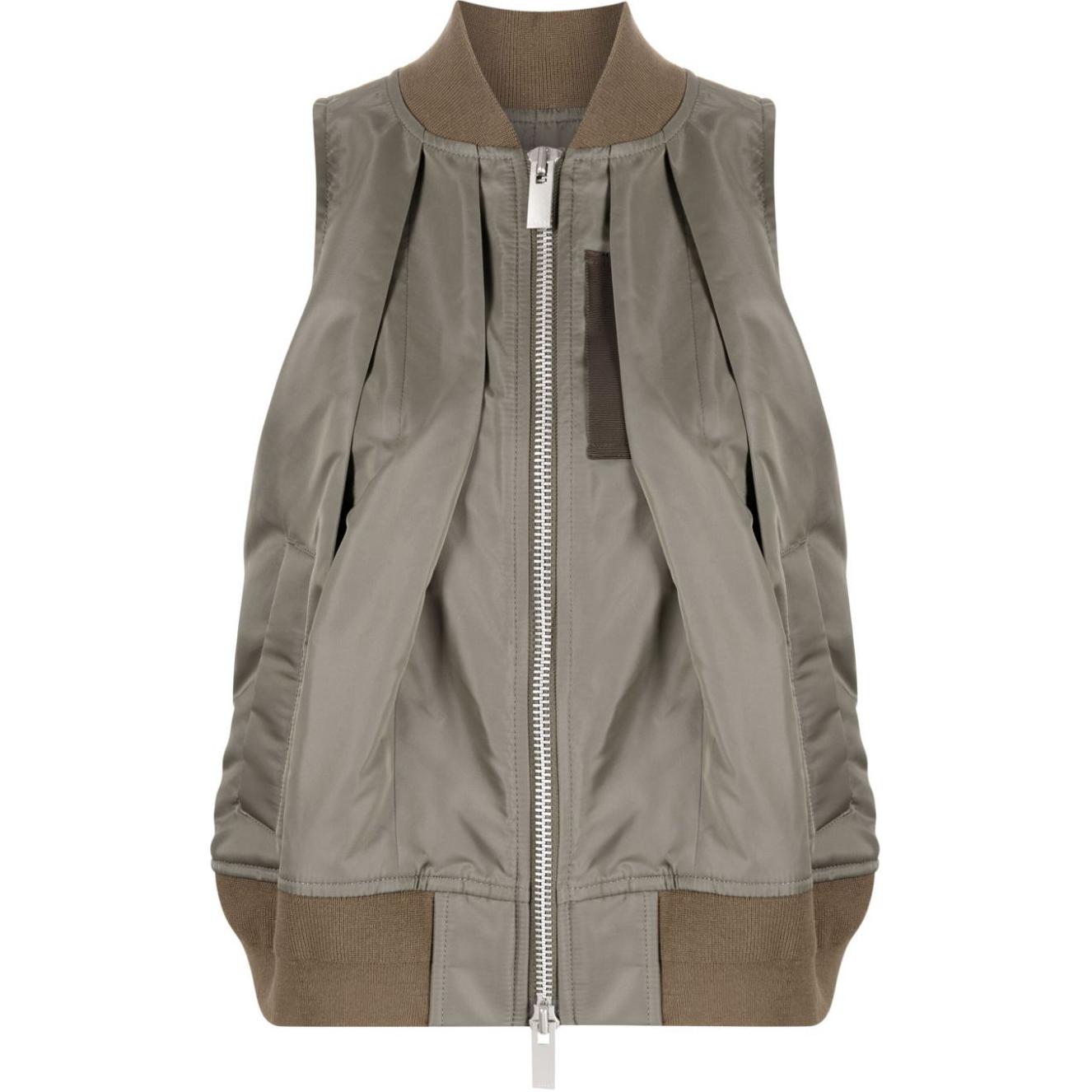 (Women) Sacai SS24  Shiny Sleeveless Crinkled Vest Zipper - Lead Color. 2407085550