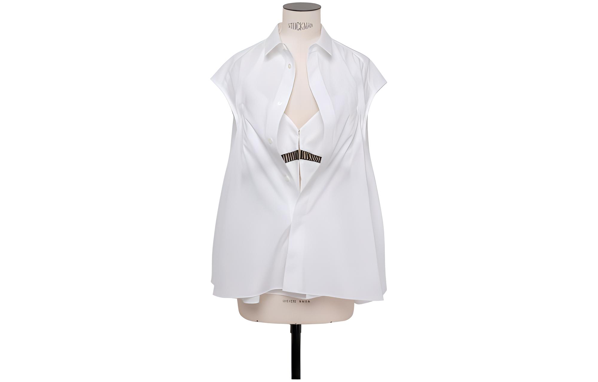 (Women) Sacai SS24  White Sleeveless Button-Up Casual Shirt. 24-07253-151