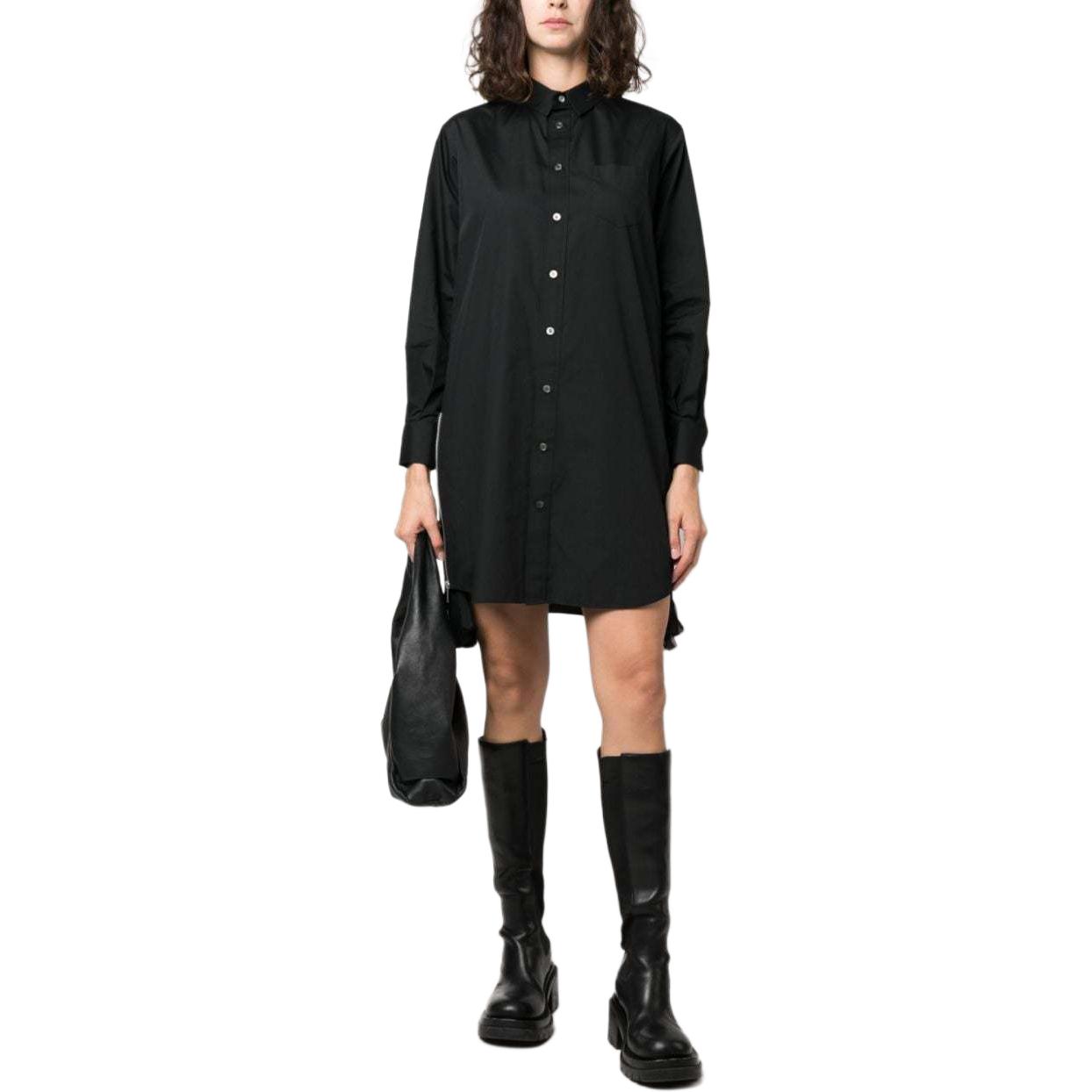 Lookbook (W) サカイ SS24 ボタンスクエアネック長袖ミディドレス レディース ブラック SCW-114-001