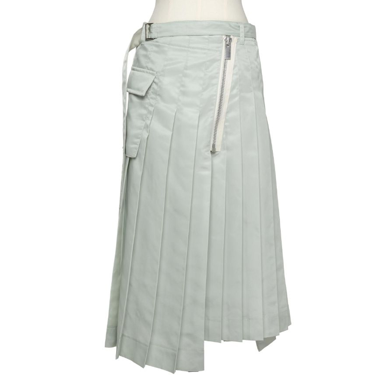 (Women) Sacai SS24 Solid Irregular Hem Zipper Casual Long Skirt Women’s Green 24-07386-589