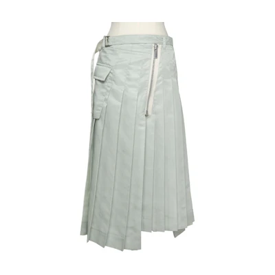 (Women) Sacai SS24 Solid Irregular Hem Zipper Casual Long Skirt Women’s Green 24-07386-589
