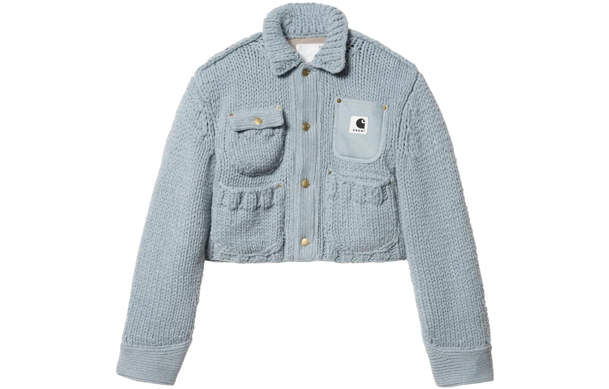 (Women) Sacai x Carhartt WIP FW23  Light Blue Knit Collar Multi-Pocket Jacket. 23-06742-451