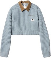 (Women) Sacai x Carhartt WIP FW23 Light Blue Logo Knit Long-Sleeve Sweater. I033297-9M-XX (Women) Sacai x Carhartt WIP FW23 Light Blue Logo Knit Long-Sleeve Sweater. I033297-9M-XX