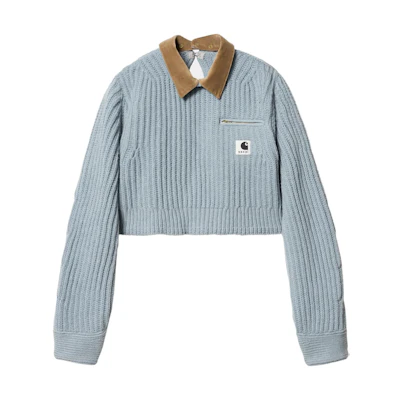 (Women) Sacai Carhartt WIP FW23 Light Blue Logo Knit Long-Sleeve Sweater. I033297-9M-XX