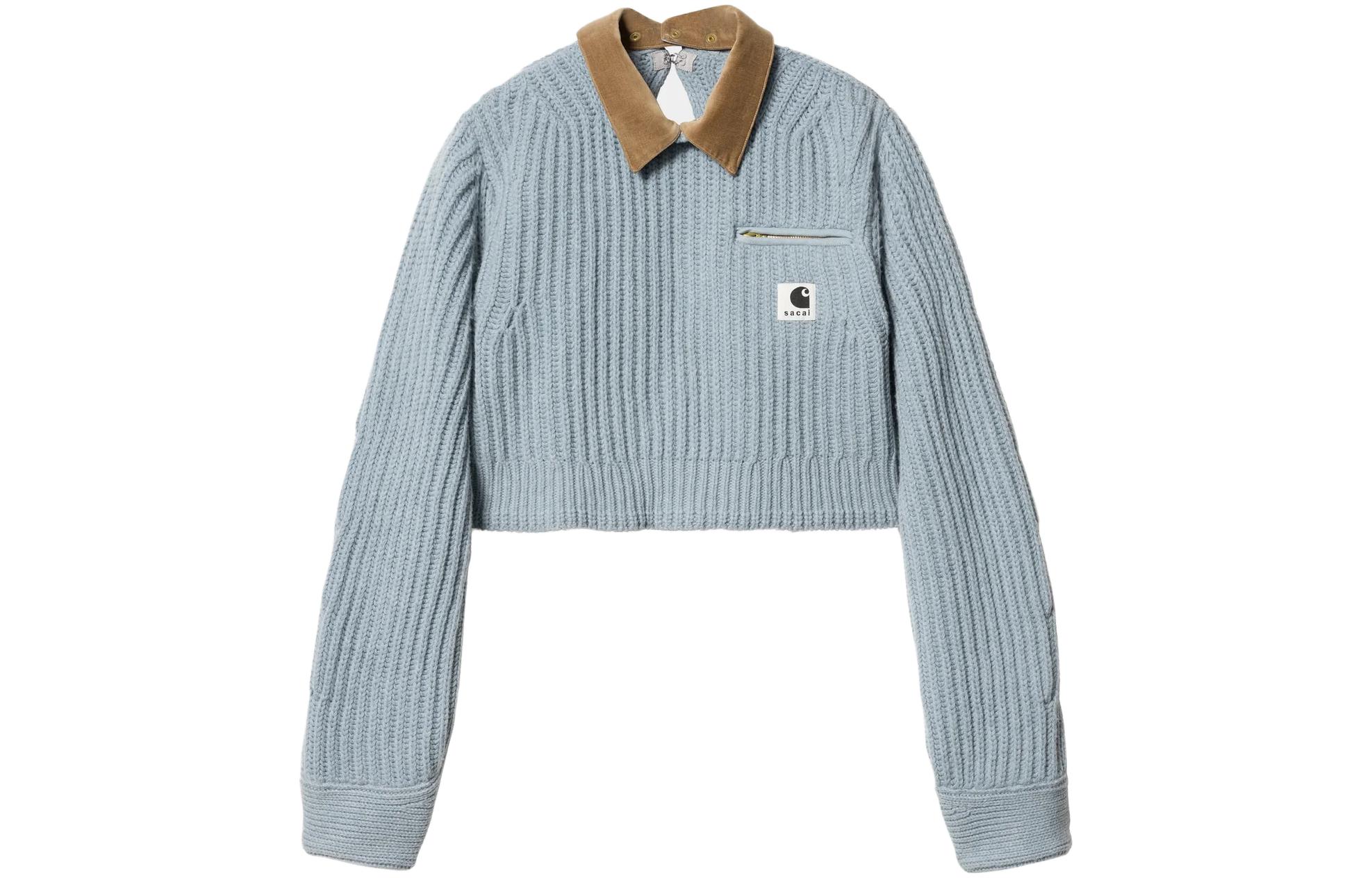 Order (W) サカイ x カーハート WIP FW23 ライトブルーロゴ ニット長袖セーター. I033297-9M-XX