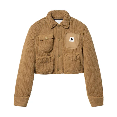 (Women) Sacai Carhartt WIP FW23 Knit Collar Multi-Pocket Casual Jacket Tan. 23-06742-651