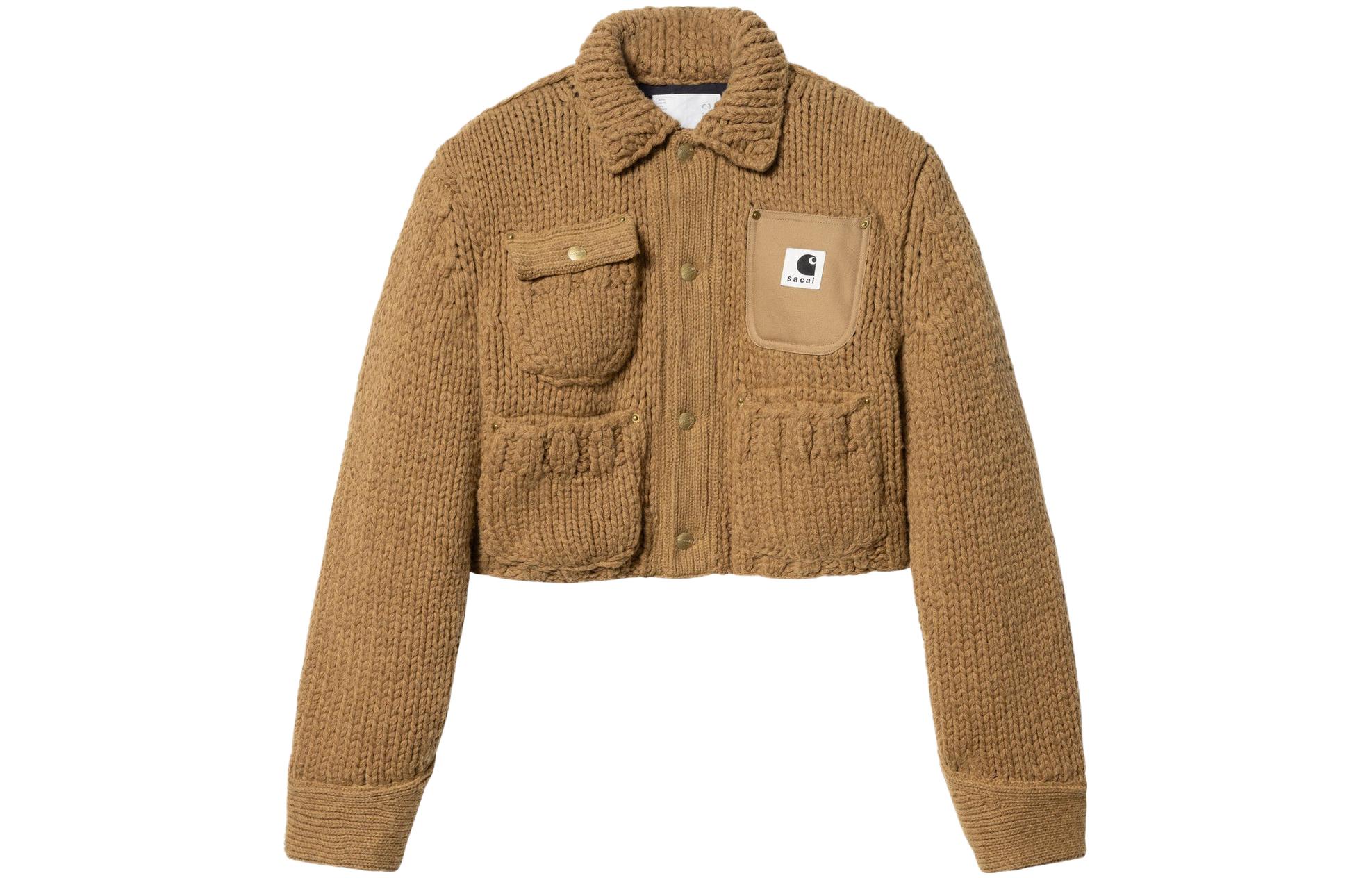 Order (W) サカイ x カーハート WIP FW23 ニット襟 マルチポケット カジュアルジャケット タン 23-06742-651