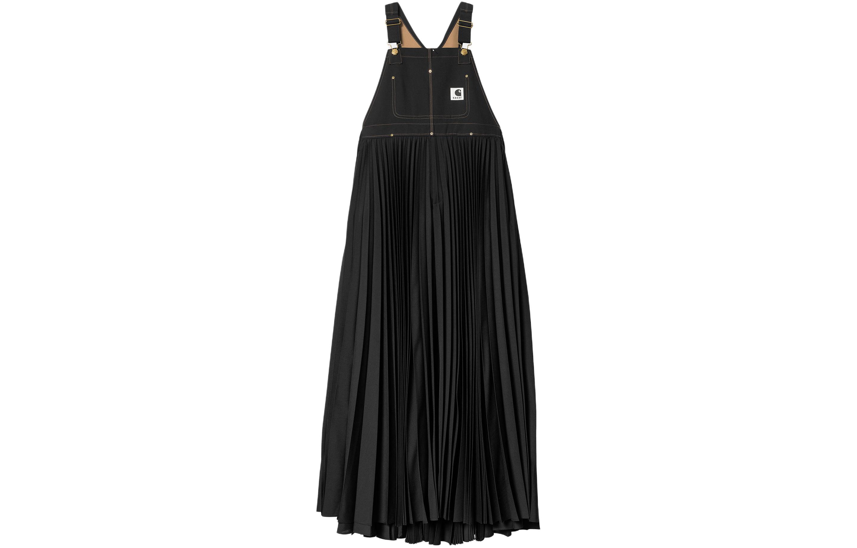 (Women) Sacai x Carhartt WIP SS24  Black Logo Print Suspender Dress. I034061-1VR-XX