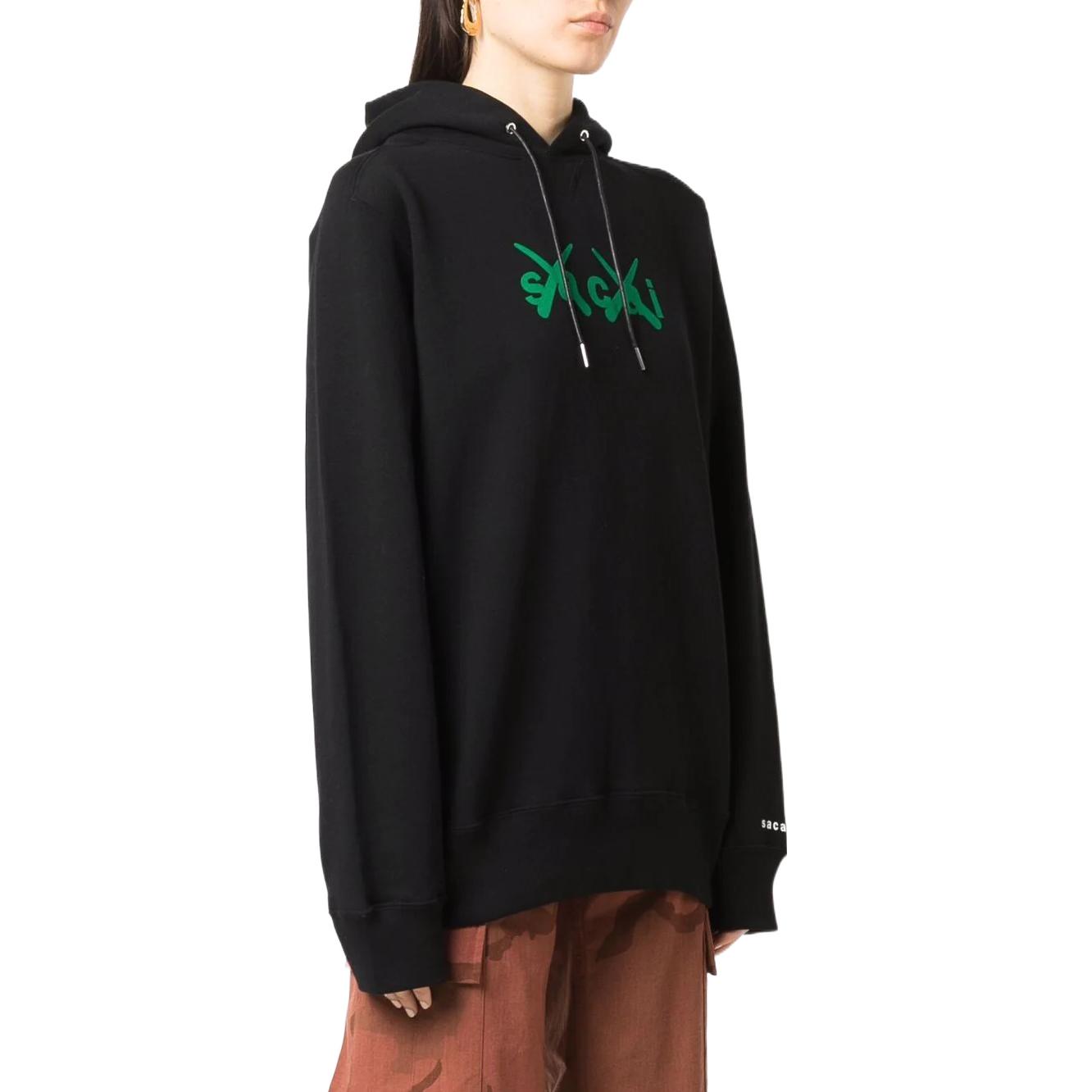 Purchase (W) Sacai x Kaws SS22 黑色棉质抽绳连帽衫 字母印花潮流卫衣 21-0286S013