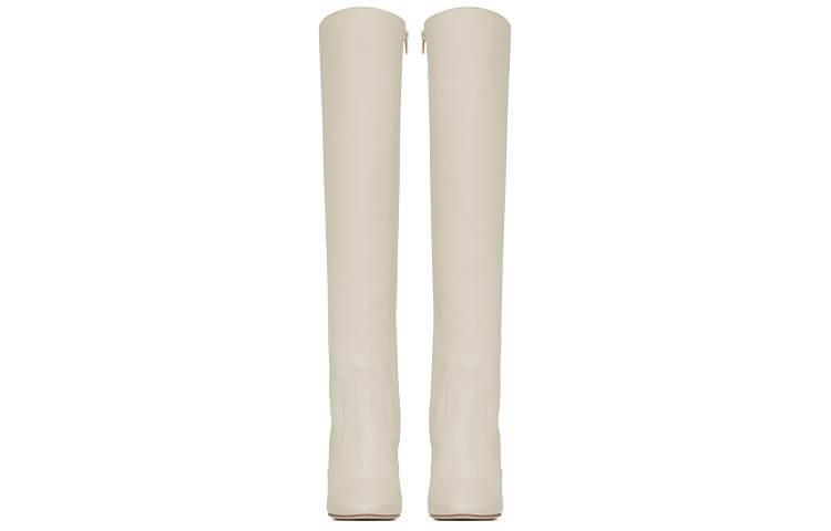 Shop SAINT LAURENT 聖羅蘭 68 光滑 高筒靴 女款 米色