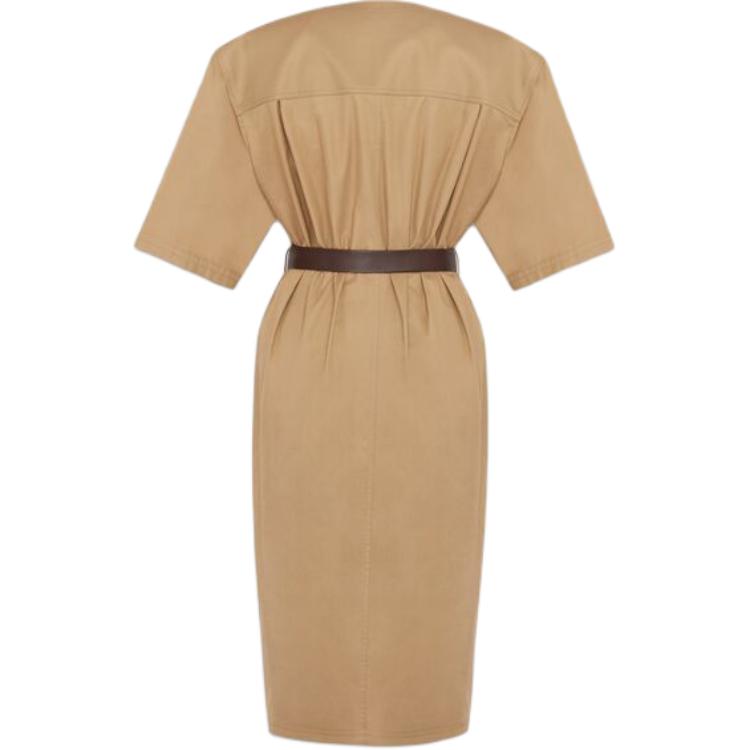 Lookbook (W) Saint Laurent Gaun Midi Beige Lengan Pendek dengan Tali Pinggang & Leher-V. 790089Y3A992611