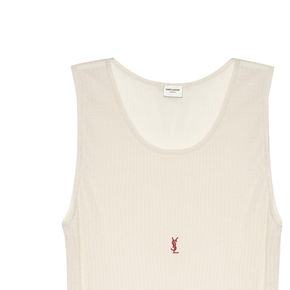 Shop (W) サンローラン ベージュ SS23 ロゴ刺繍クルーネックタンクトップ 752721YBMV29774