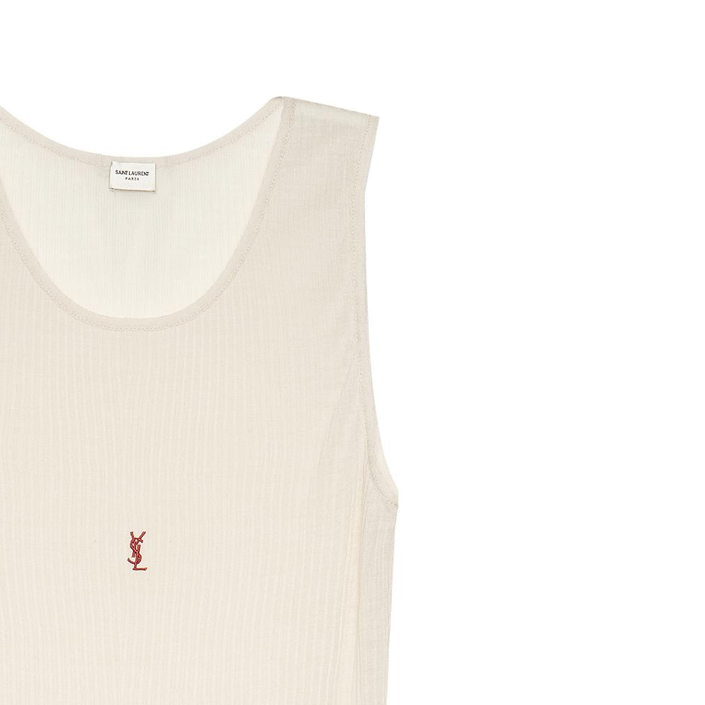 Sizing (W) サンローラン ベージュ SS23 ロゴ刺繍クルーネックタンクトップ 752721YBMV29774