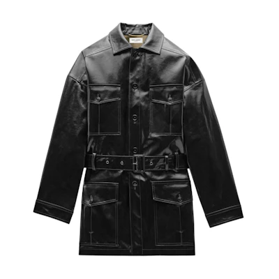 (Women) Saint Laurent Black Belted Button-Up Long Sleeve Jacket. 801536Y6I901836