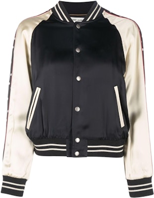 (W) Saint Laurent 黑色拼接修身棒球外套. 688148Y161W1000 Buy (W) Saint Laurent 黑色拼接修身棒球外套. 688148Y161W1000