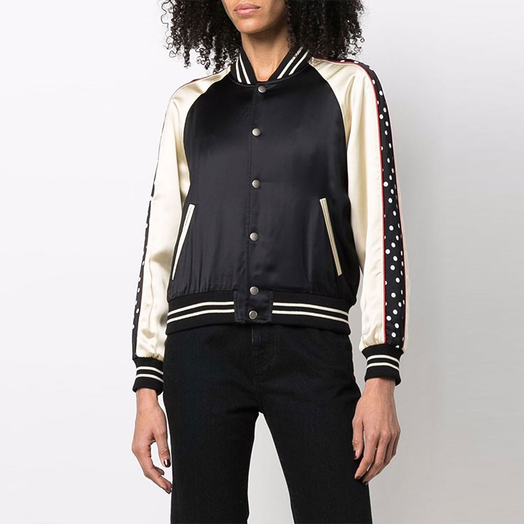 Shop (Women) Saint Laurent  Black Colorblock Slim Fit Baseball Jacket. 688148Y161W1000