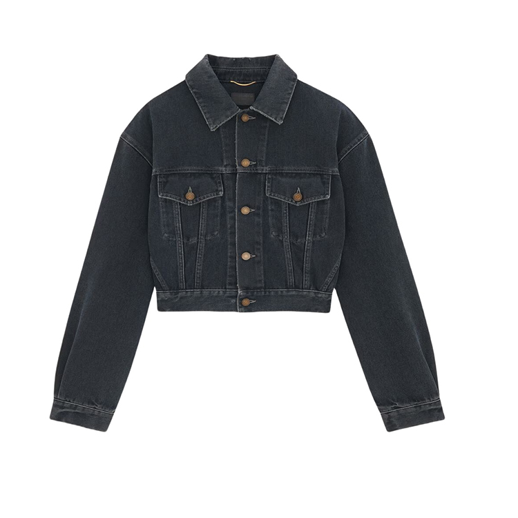 (Women) SAINT LAURENT  Black Denim Long Sleeve Belted Jacket 780231Y07TE3962