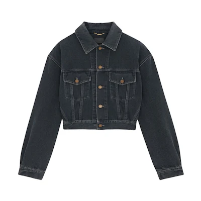 (Women) SAINT LAURENT Black Denim Long Sleeve Belted Jacket 780231Y07TE3962