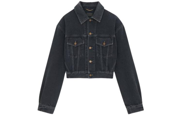 Order (Women) SAINT LAURENT  Black Denim Long Sleeve Belted Jacket 780231Y07TE3962