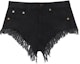 Buy (Women) SAINT LAURENT Black Denim Mini Shorts with Zipper and Fringe Details 584459YH8991220