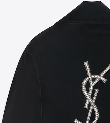 (Women) SAINT LAURENT Black Double-Breasted Long Coat with Logo Embroidery FW22 737220Y615W1000 Purchase (Women) SAINT LAURENT Black Double-Breasted Long Coat with Logo Embroidery FW22 737220Y615W1000