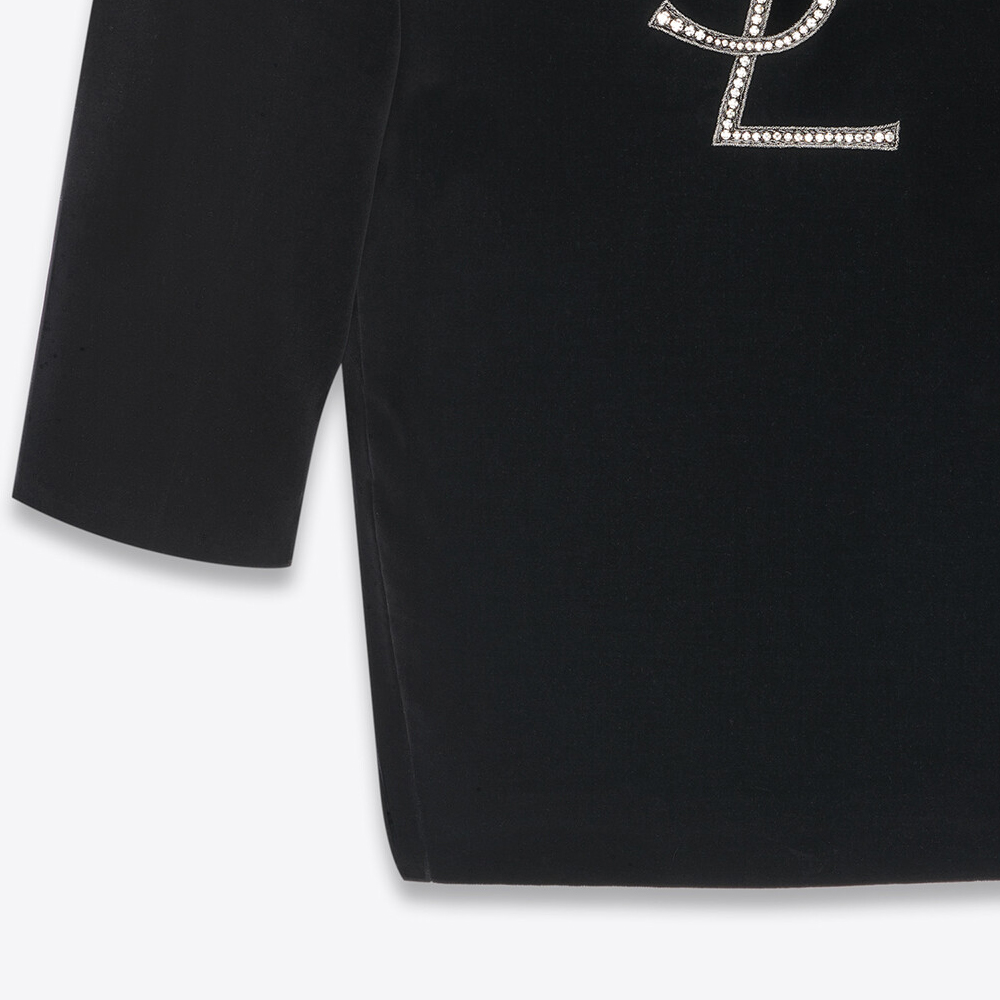 Details for (Women) SAINT LAURENT  Black Double-Breasted Long Coat with Logo Embroidery FW22 737220Y615W1000