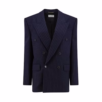 (Women) Saint Laurent Black Double-Breasted Striped Long Sleeve Jacket. 762930Y127W4260
