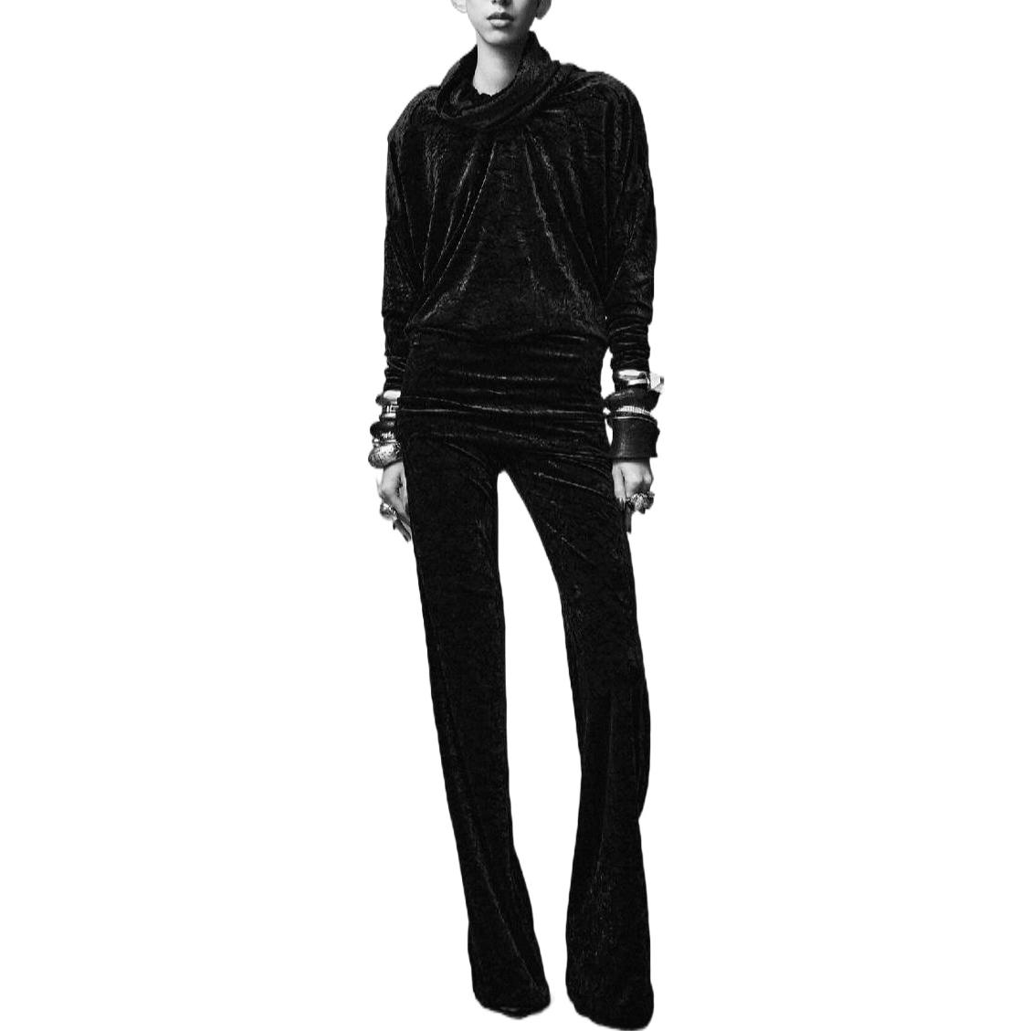 Shop (W) SAINT LAURENT Seluar Palazzo Pinggang Tinggi Hitam FW22 Kasual. 718974Y5F611000