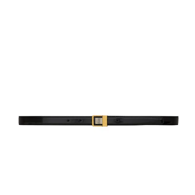 (Women) Saint Laurent Black Leather Belt with Logo - 2CM Wide 777894AAC8S1000