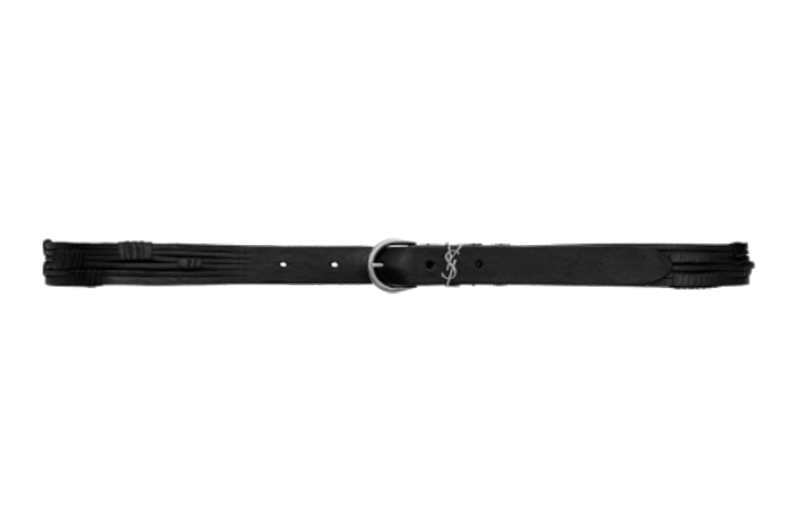 (Women) SAINT LAURENT  Black Leather Belt with Pin Buckle, 2cm Wide. 737693AABM21000
