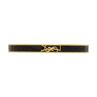 (Women) Saint Laurent Black Leather Logo Bracelet Fashion Accessory. 711618CJ52J1000