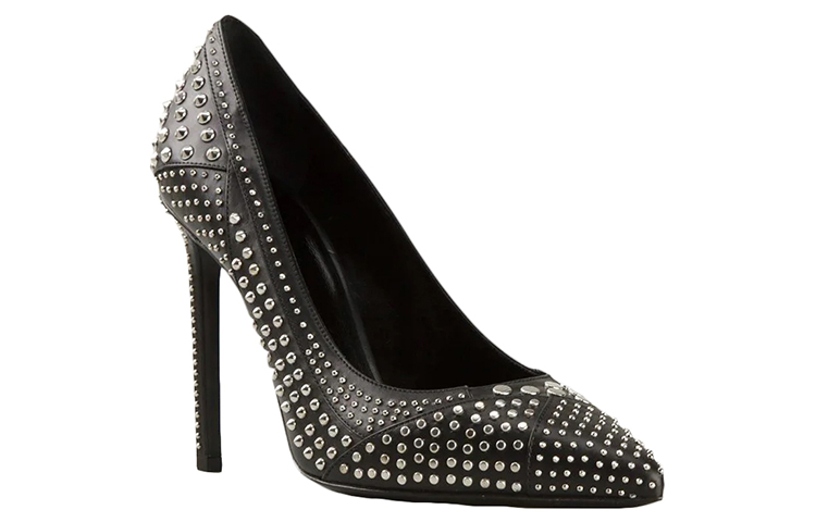 Order (W) サンローラン レディース ブラックレザーポインテッドトゥハイヒール 375421BX3001000