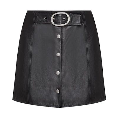 (Women) SAINT LAURENT Black Leather Tie-Waist Mini Skirt. 664441YCFC21000