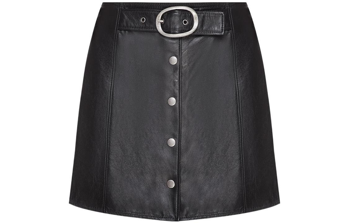 Order (W) SAINT LAURENT Rok Mini Kulit Hitam Ikat Pinggang. 664441YCFC21000