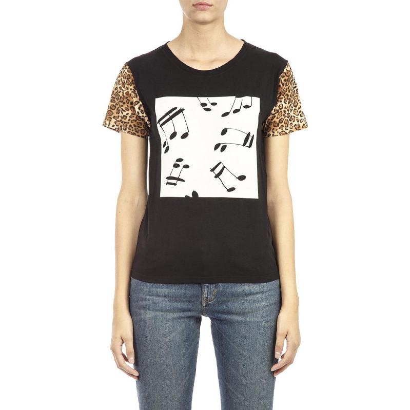 Lookbook (Women) SAINT LAURENT  Black Leopard Print Note Graphic Crewneck T-Shirt. 440543YB2BF1075