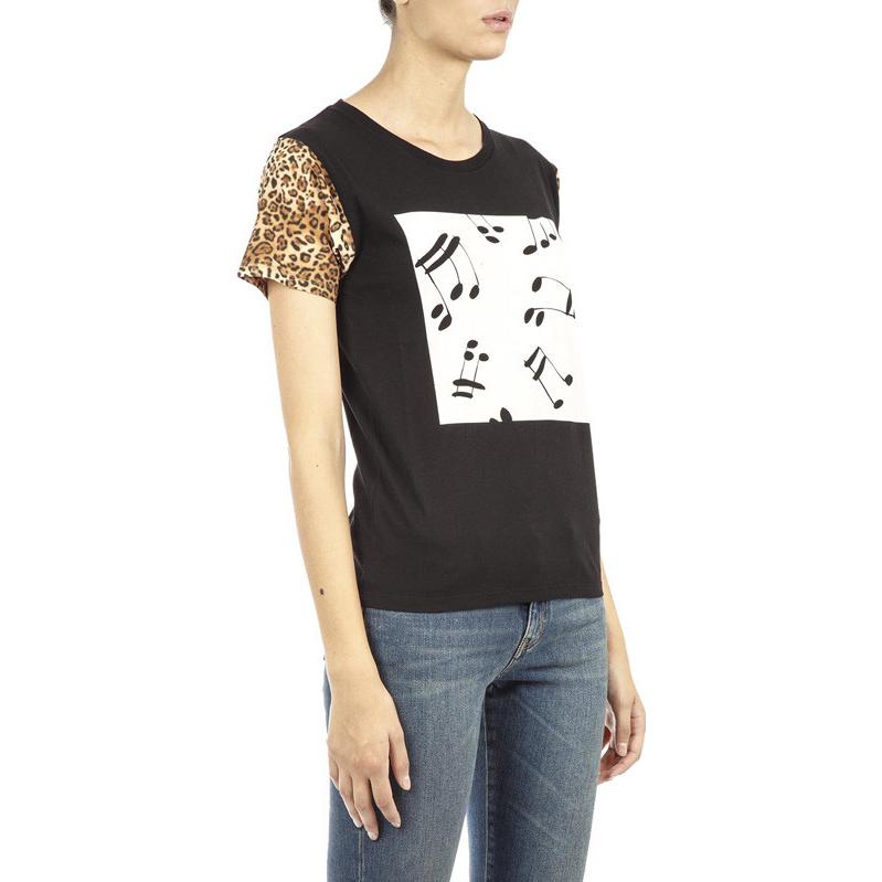 Purchase (Women) SAINT LAURENT  Black Leopard Print Note Graphic Crewneck T-Shirt. 440543YB2BF1075